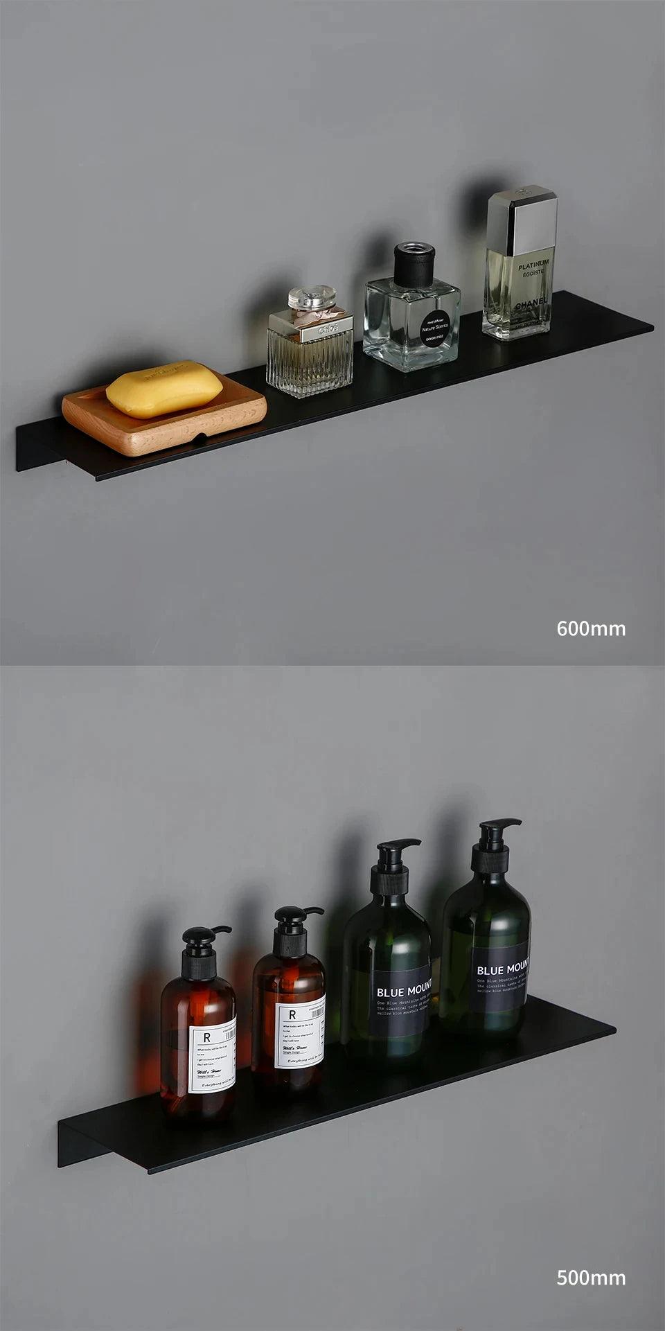 Matt Black Wall Shelf 30-50cm Modern Bathroom Accessories Kitchen Shower Bath Storage Rack Wholesale Promotion