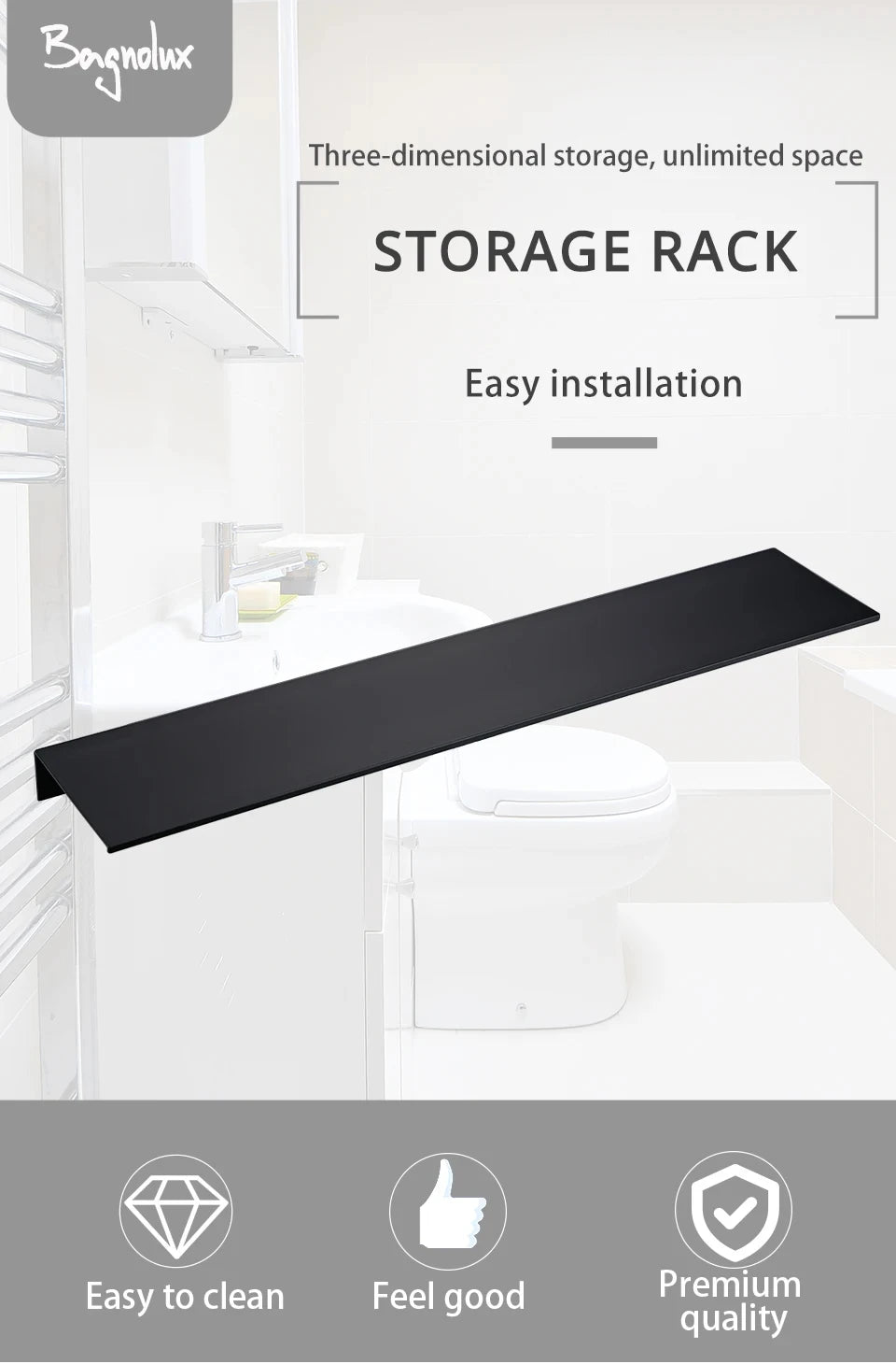 Matt Black Wall Shelf 30-50cm Modern Bathroom Accessories Kitchen Shower Bath Storage Rack Wholesale Promotion