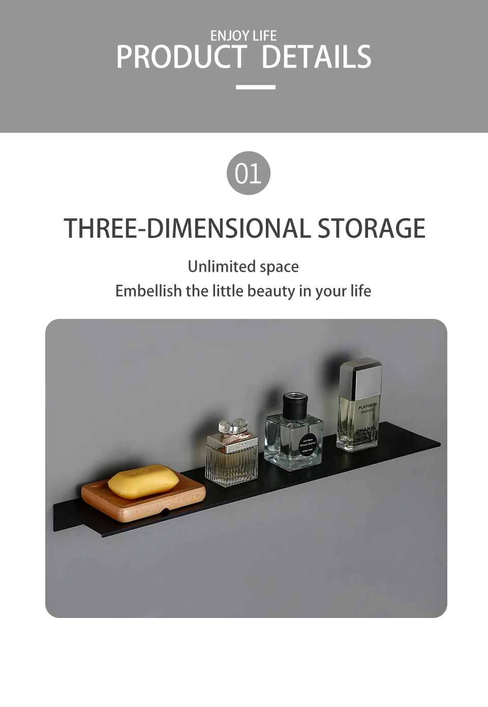 Matt Black Wall Shelf 30-50cm Modern Bathroom Accessories Kitchen Shower Bath Storage Rack Wholesale Promotion