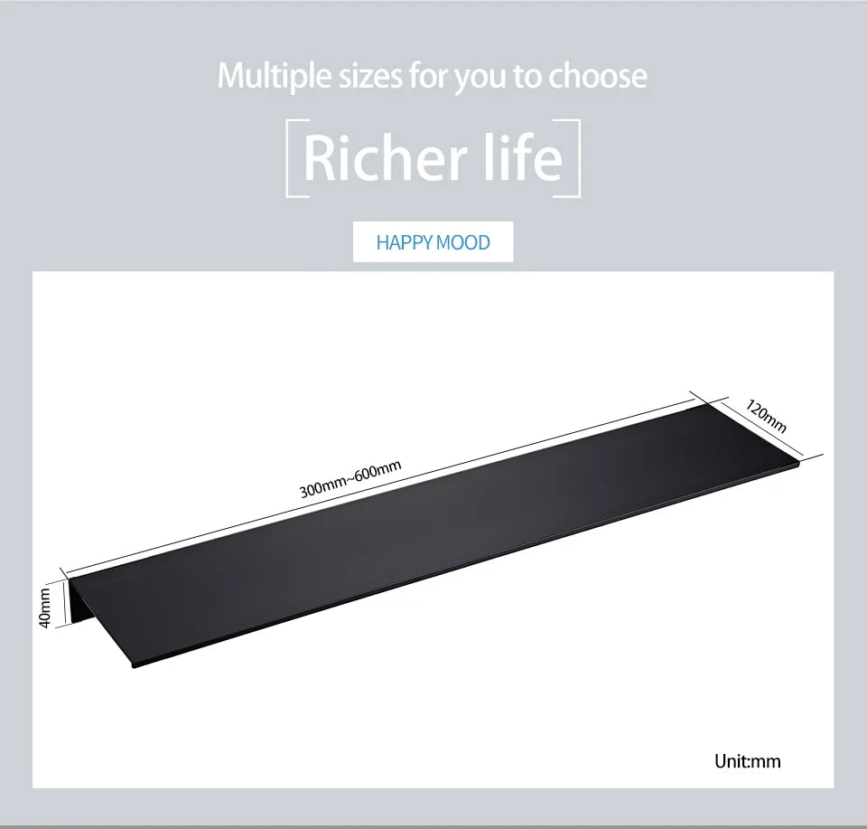 Matt Black Wall Shelf 30-50cm Modern Bathroom Accessories Kitchen Shower Bath Storage Rack Wholesale Promotion