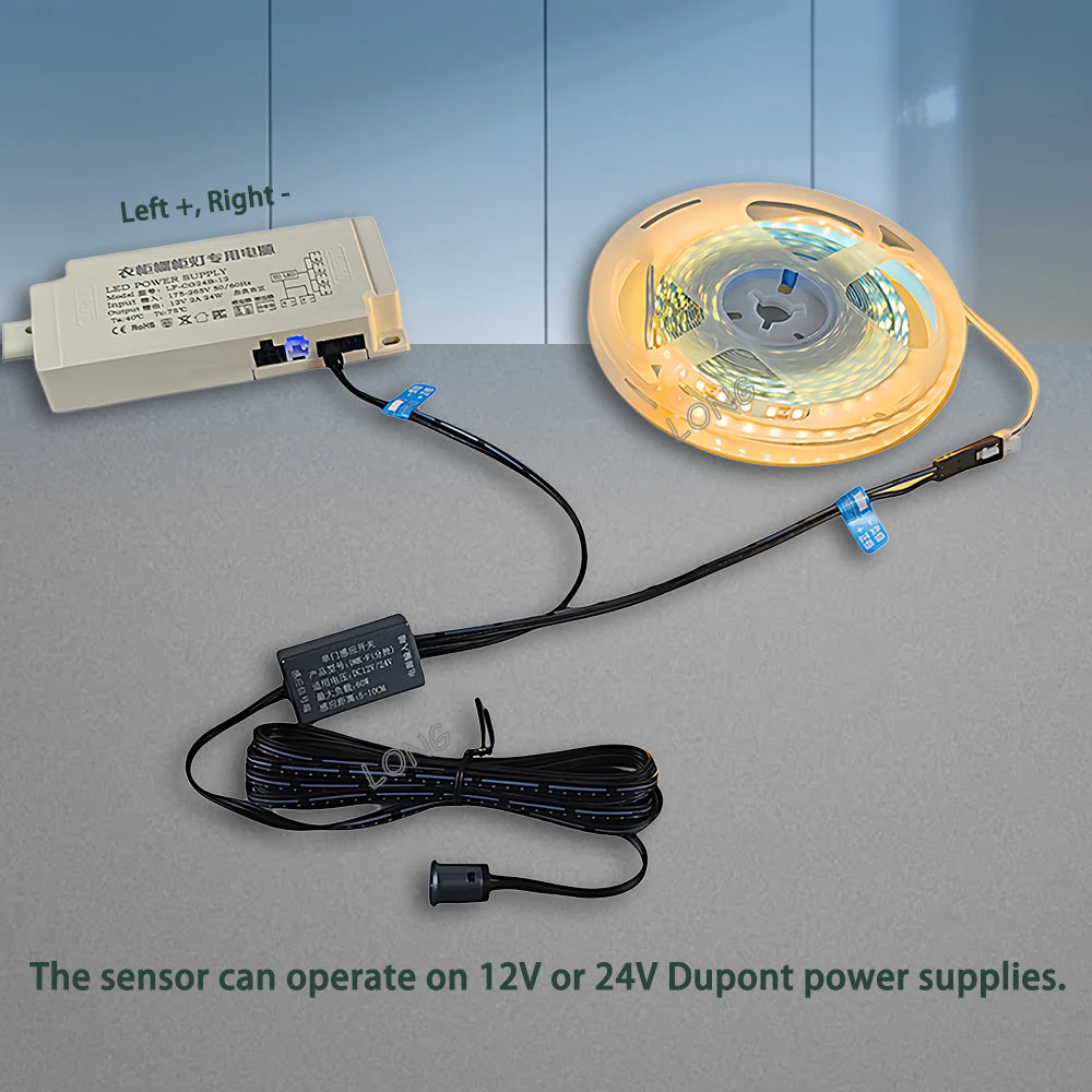Hand Sweep Switch 5A 12V-24V, Smart IR Motion Sensor Light for Wardrobe Cabinet, Touch ON/OFF & Dimming, for Closet LED Lamp